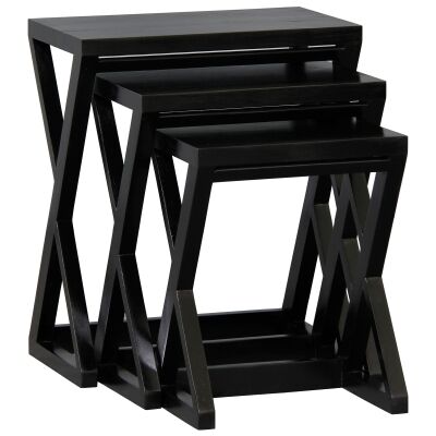 Banggai 3 Piece Mahogany Timber Nested Table Set, Black