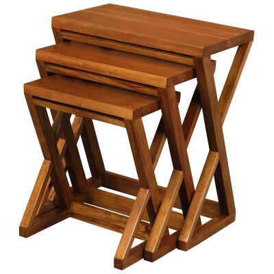 Banggai 3 Piece Mahogany Timber Nested Table Set, Light Pecan