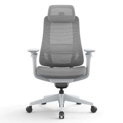 Leventro Mesh Fabric Ergonomic Office Chair with Headrest, Light Grey
