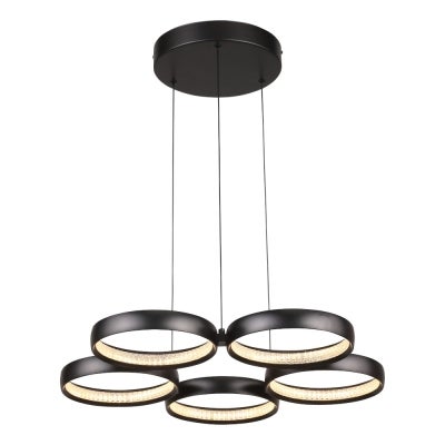 Olympus Aluminium Dimmable LED Ring Pendant Light, 5 Light, CCT, Black