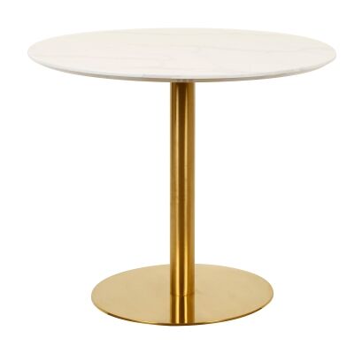 Oaklee Marble Effect Round Dining Table, 90cm, White / Gold