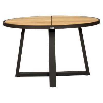 Mockinya Teak Timber & Metal Round Outdoor Dining Table, 125cm, Asteroid Black