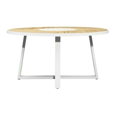 Mockinya Teak Timber & Metal Round Outdoor Dining Table, 160cm, Pearl White