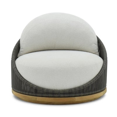 Westcott Wicker & Boucle Fabric Outdoor Swivel Sofa Chair, Basalt