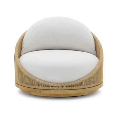 Westcott Wicker & Boucle Fabric Outdoor Swivel Sofa Chair, Bisque