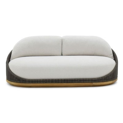 Westcott Wicker & Boucle Fabric Outdoor Sofa, 2 Seater, Basalt