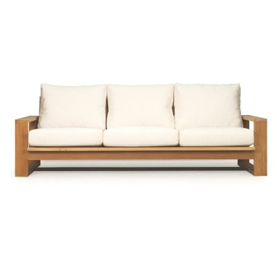 Tanoa Teak Timber Outdoor Sofa with Cushion, 3 Seater, Natural / Off White