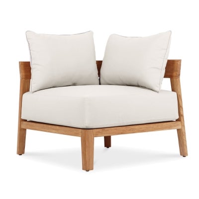 Hasmark Teak Timber Outdoor Modular Sofa, Corner Seat, Natural / Off White