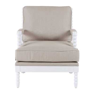 Elizabeth Linen & Timber Bobbin Armchair, White / Beige
