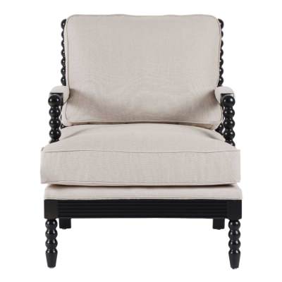 Elizabeth Linen & Timber Bobbin Armchair, Black / Beige
