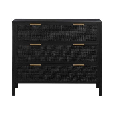 Santorini Timber & Rattan 3 Drawer Dresser, Black