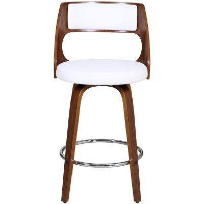 Oslo Swivel Counter Stool, White / Walnut with Silver Footrest