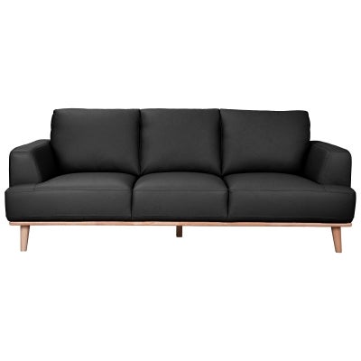 Rocella Italian Leather Sofa, 3 Seater, Black