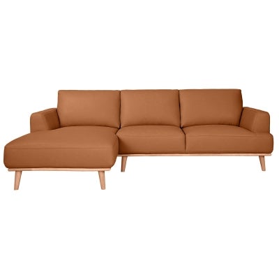 Rocella Italian Leather Corner Sofa, 2.5 Seater with LHF Chaise, Tan