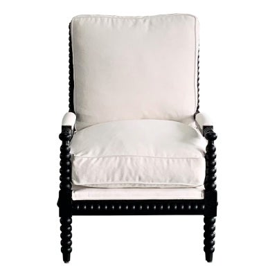 Bobbin Cotton Fabric & Oak Timber Armchair, Black Oak / White
