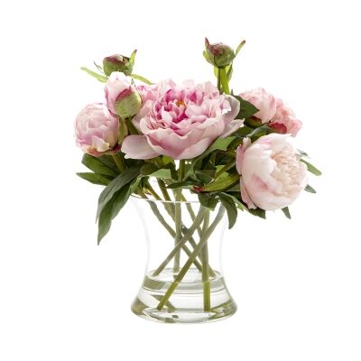 Keir Artificial Peony in Glass Vase, Pink