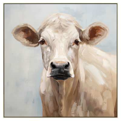 Dairy Cattle Portrait Framed Canvas Wall Art Painting, Brown Swiss, 82cm