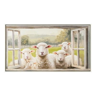 "Curious Sheep" Framed Canvas Wall Art Paining, 112cm