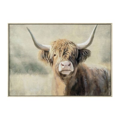 "Shaggy Cow" Framed Canvas Wall Art Paining, 103cm