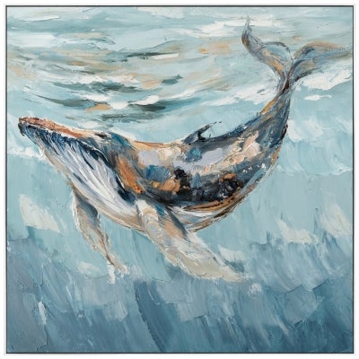 "Ocean Freedom" Framed Canvas Wall Art Paining, Whale, 83cm
