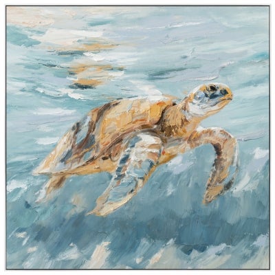 "Ocean Freedom" Framed Canvas Wall Art Paining, Turtle, 83cm