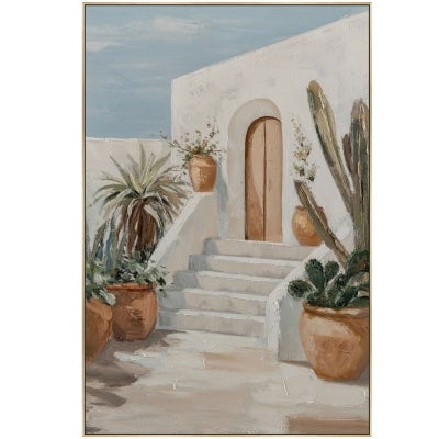"Mediterranean Courtyard" Framed Canvas Wall Art Paining, Type A, 93cm