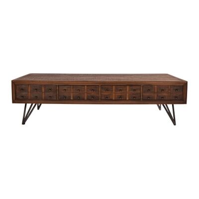 Carville Recliamed Fir Timber Pharmacy Drawer Coffee Table, 160cm