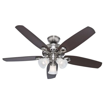 Hunter Builder Plus Brushed Nickel Ceiling Fan with Brazilian Cherry / Burnt Walnut Switch Blades and Lights