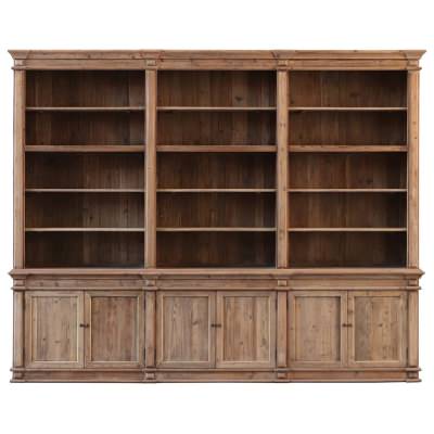 Aura Rustic Pine Timber 3-Bay Library Bookcase
