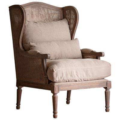 Commons Cain Oak Timber & Rattan Wing Back Armchair