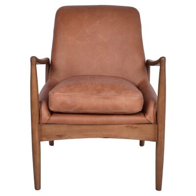 Boston Leather & Timber Armchair, Distressed Toffee / Washed Cherrywood