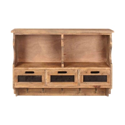Colmar Reclaimed Fir Timber Wall Shelf with Drawers & Hooks