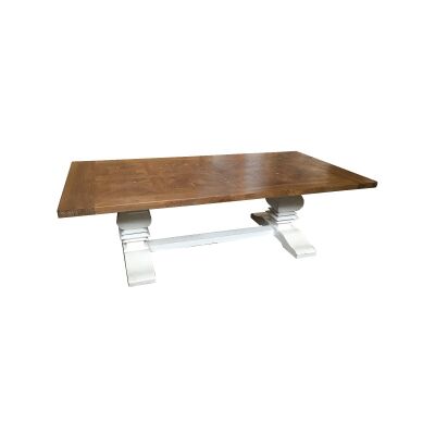 Fauchey Elm Timber Pedestal Coffee Table, 140cm, Natural / Distressed White