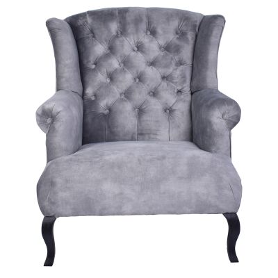 Dolfor Velvet Fabric Wing Back Armchair, Washed Grey