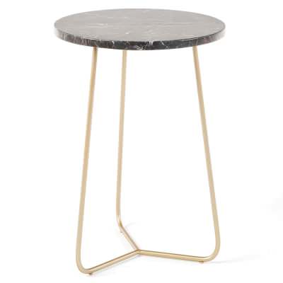 Polly Marble & Metal Round Side Table, Small, Black / Gold