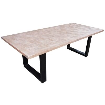 Fitzrovia Solid Teak Timber & Metal Parquetry Dining Table, 220cm
