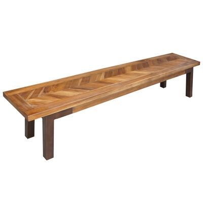 Lymington Solid Teak Timber and Metal Dining Bench, 220cm
