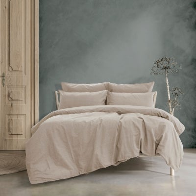 Ardor Boudoir Embre Linen Look Washed Cotton Quilt Cover Set, King, Warm Grey