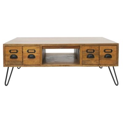 Leroy Mango Wood & Iron 4 Drawer Coffee Table, 120cm