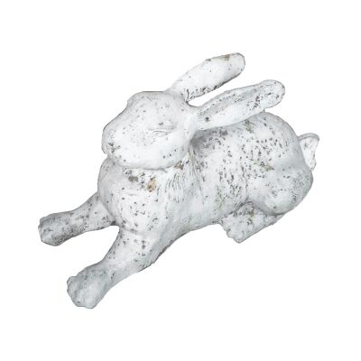 Cast Iron Lying Rabbit Figurine Garden Decor, Antique White