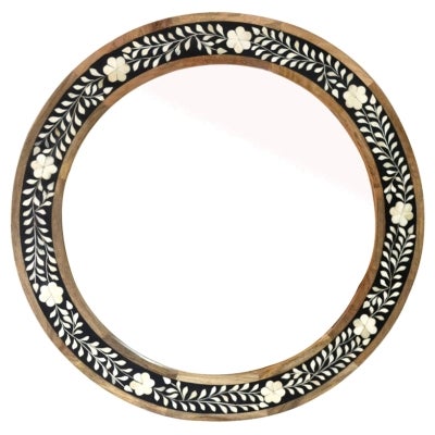 Merion Bone Inlaid Frame Round Wall Mirror, 75cm, Black