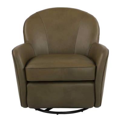 Orvint Full Top Grain Leather Swivel Armchair, Olive