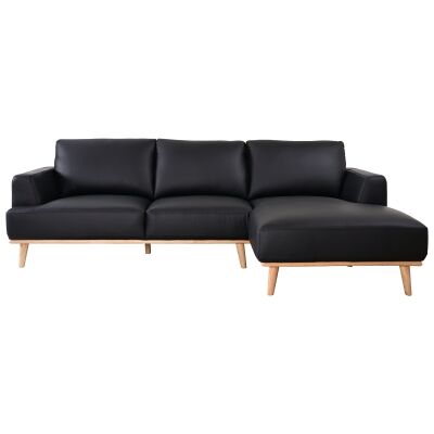 Rocella Italian Leather Corner Sofa, 2.5 Seater with RHF Chaise, Black