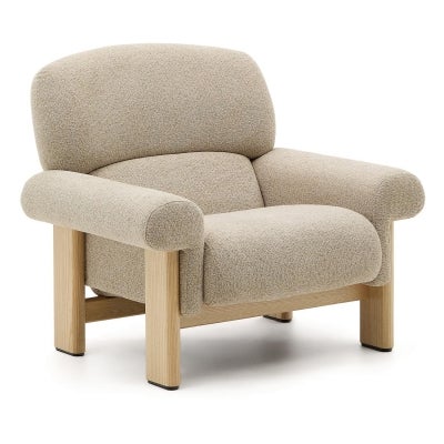 Nooreen Chenille Fabric & Ashwood Armchair, Beige / Natural