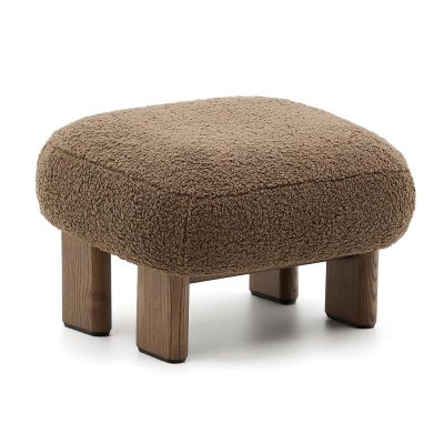 Nooreen Boucle Fabric & Ashwood Footstool, Taupe / Walnut