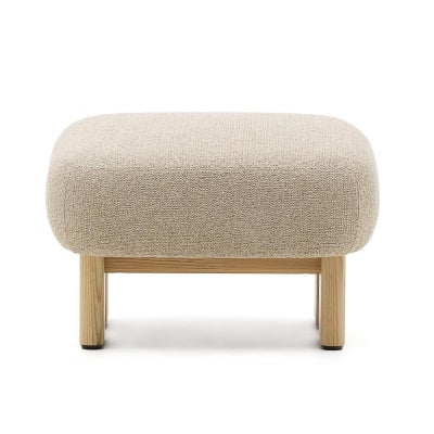 Nooreen Chenille Fabric & Ashwood Footstool, Beige / Natural