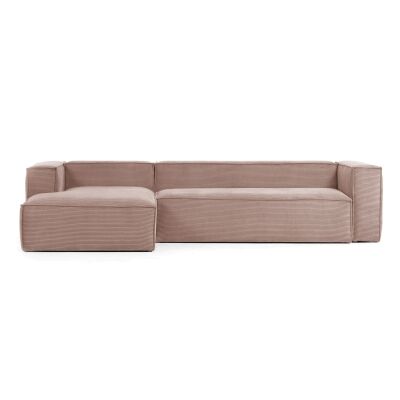 Lorton Corduroy Fabric Corner Sofa, 3 Seater with LHF Chaise, Blush