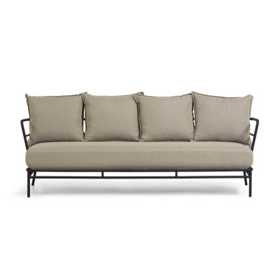 Makarov Steel Sofa with Fabric Cushion, 3 Seater, Beige / Black