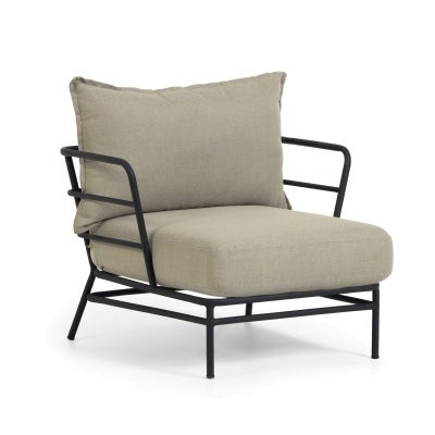 Makarov Steel Armchair with Fabric Cushion, Beige / Black