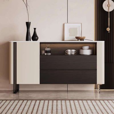 Mokka Engineered Stone Top 1 Door 2 Drawer Sideboard, 150cm